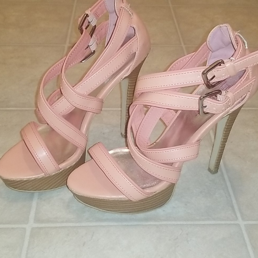 Pretty Pink Strappy Just Fab Heels Sz. 8